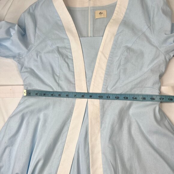 Linen Vibes Midi Linen Dress Long Sleeves Belted French Vintage Sky Blue Med - Picture 6 of 11